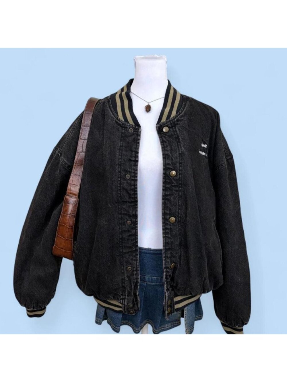 90s stone washed skater bomber jacket
